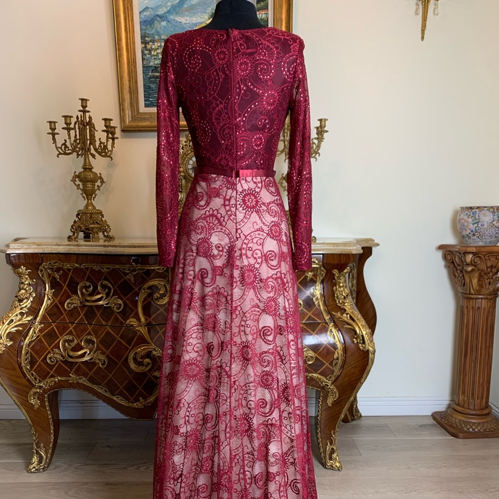 Women’s embroidery beaded lace formal evening dress - Picture 4 of 5